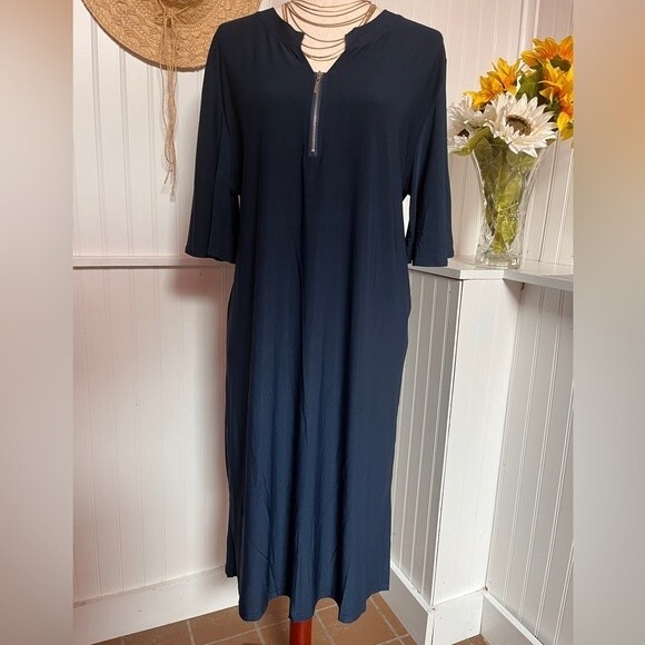 Beyond This Plane Blue Zip-Front Shift Dress NWT - Picture 6 of 10